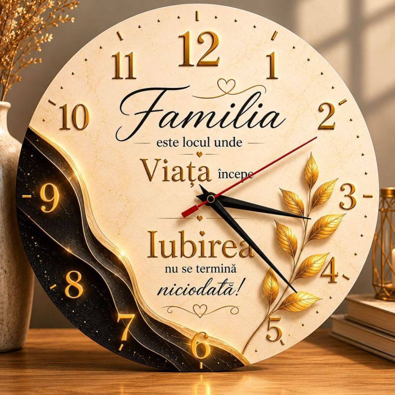 Ceas Decorativ Premium Familia – Locul unde Viața Începe | Cadou pentru Familie