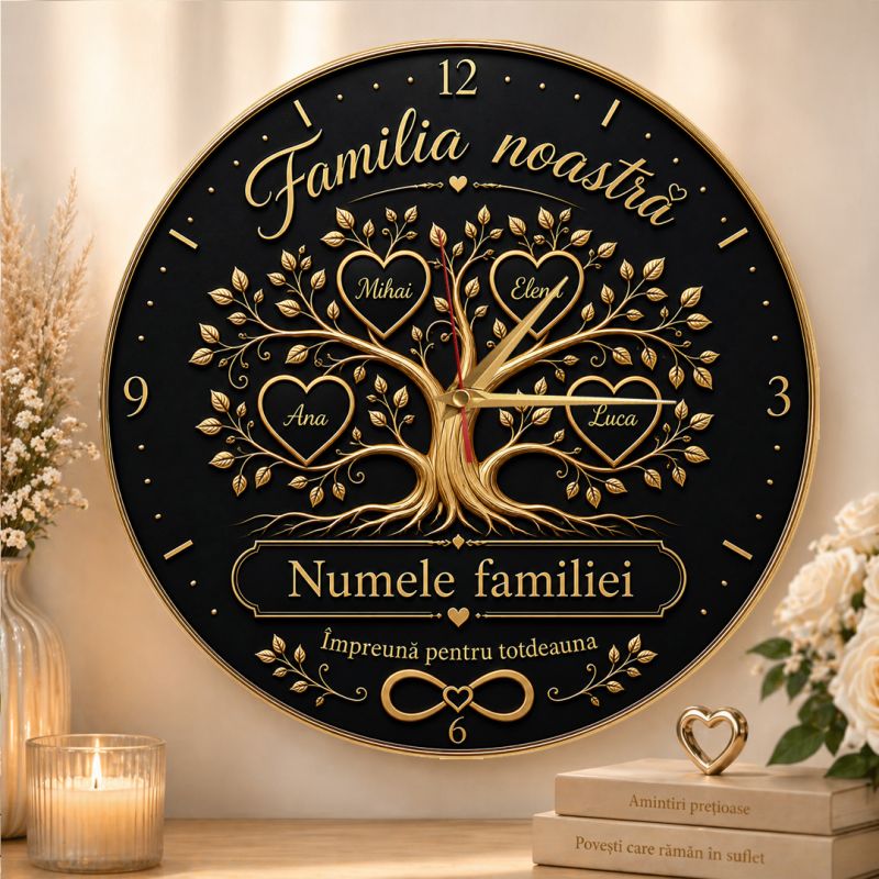 Ceas copacul vietii Familia noastra 4 inimi