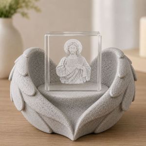 Cristal 3D cu Iisus și Suport Înger