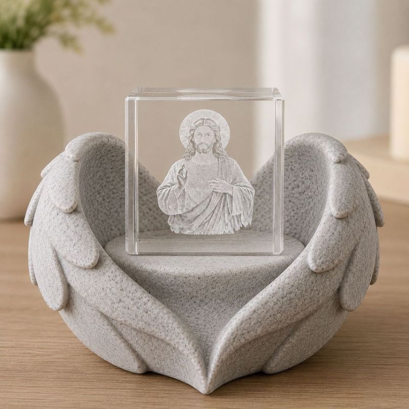 Cristal 3D cu Iisus și Suport Înger