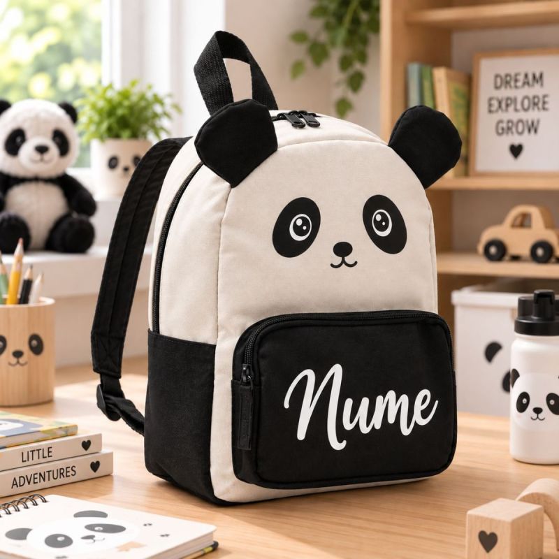Ghiozdan Personalizat cu Nume pentru Copii – Panda Ghiozdan Personalizat cu Nume pentru Copii – Panda
