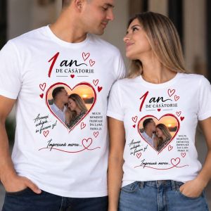 Set Tricouri Cuplu Personalizate - 1 an de casatorie
