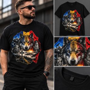 Tricou Negru Spiritul României – Lup & Tricolor