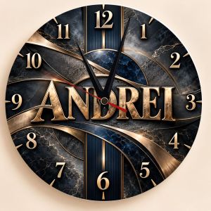 Ceas cadou personalizat cu numele Andrei, marmură neagră și accente aurii
