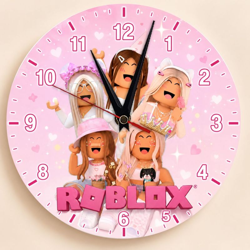 Ceas cadou personalizat Roblox pentru fetițe, roz, cu nume, 30 cm