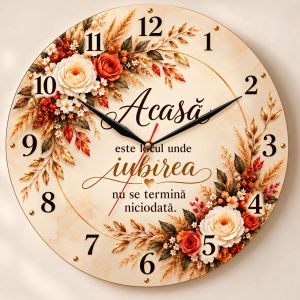 Ceas de Perete Decorativ Acasă – Iubire Eternă, Floral Elegant Model 01