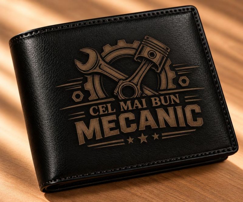 Portofel Personalizat Cadou pentru mecanic – Cel Mai Bun mecanic , Piele Naturală
