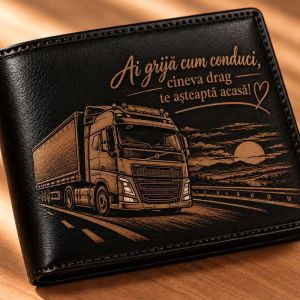 Portofel Personalizat Cadou pentru șofer tir Ai grijă cum conduci, Piele Naturală