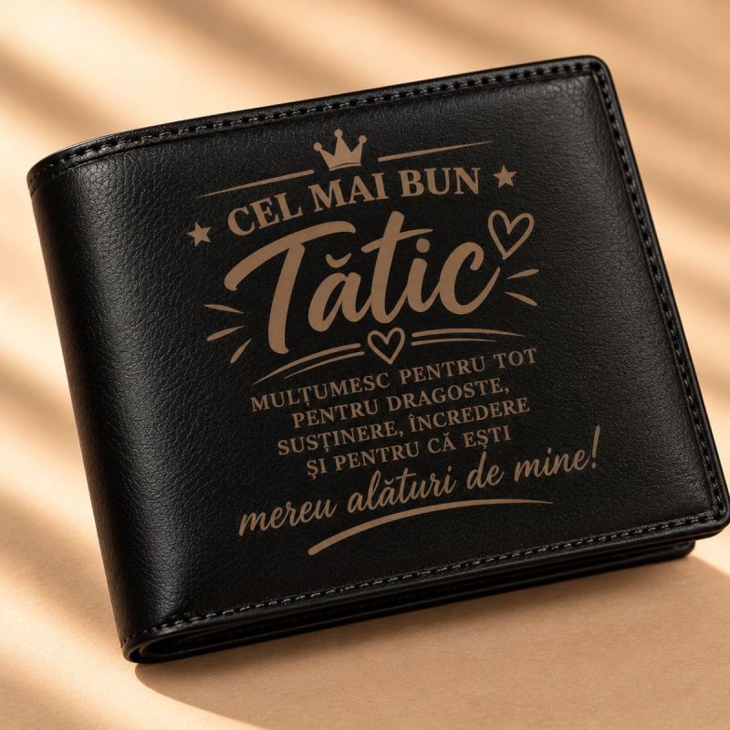 Portofel Personalizat Cadou pentru tătic – Cel Mai Bun tătic, Piele Naturală