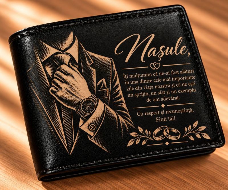 Portofel Personalizat pentru Nașul de Cununie – Cu Respect și Recunoștință Portofel Personalizat pentru Nașul de Cununie – Cu Respect și Recunoștință