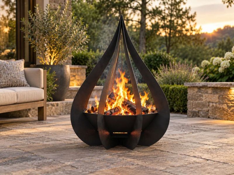 Șemineu Exterior FLAME DROP – Vatră de Foc pentru Grădină din Oțel