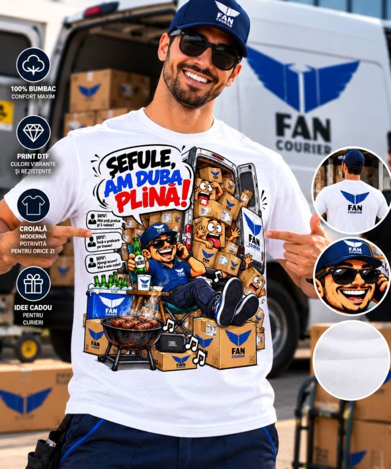 Tricou Curier FAN Courier – Șefule, Am Duba Plină! – Model 5 Tricou Curier FAN Courier – Șefule, Am Duba Plină! – Model 5