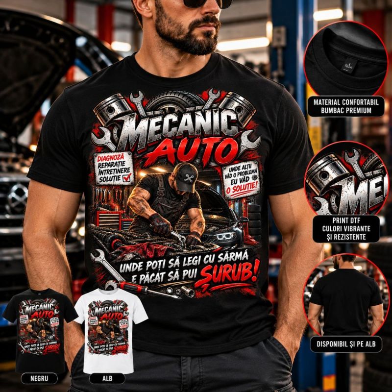 Tricou Mecanic Auto – Unde Poți Lega cu Sârmă, E Păcat să Pui Șurub! – Model 01