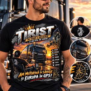tricou șofer TIR, tricou camionagiu, cadou șofer TIR, tricou șofer camion, tricou transportator, tricou camionagii, tricou DTF, cadou camionagiu, tricou șofer profesionist.